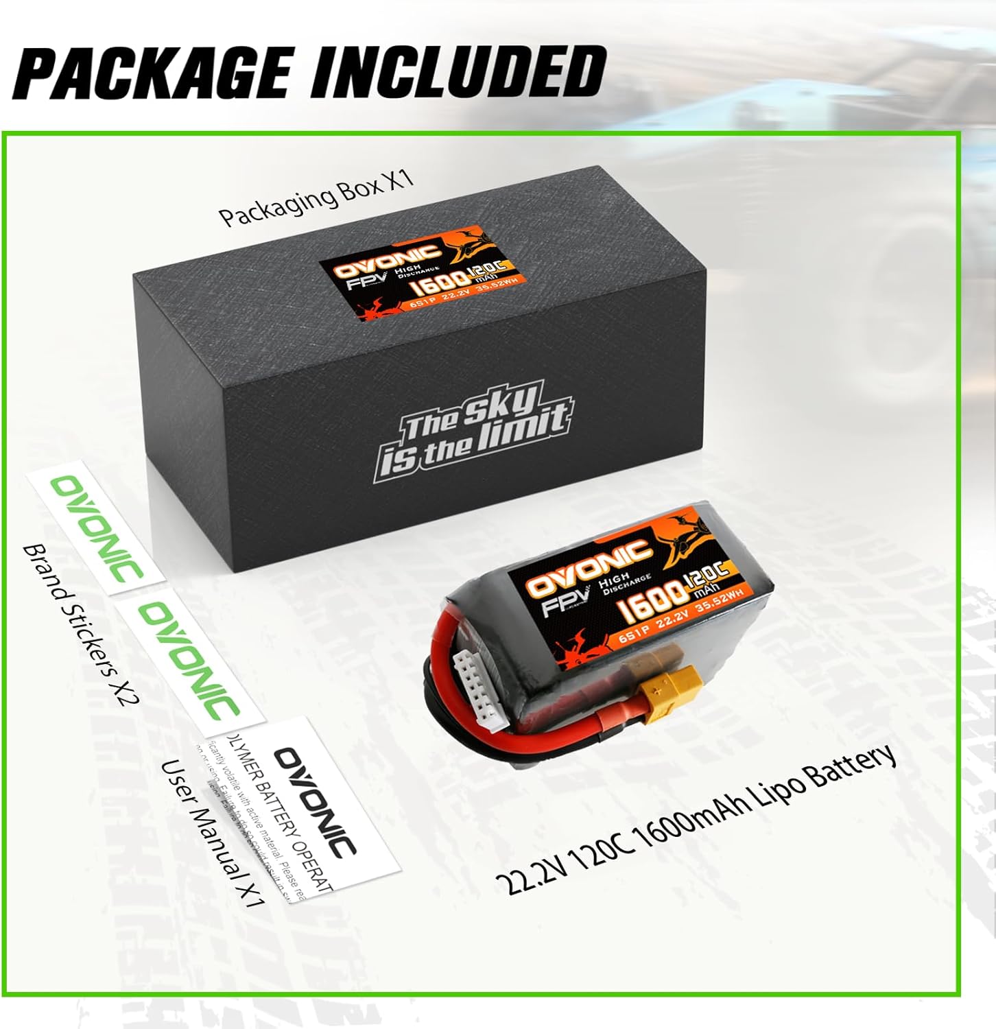 OVONIC 6s Lipo Battery 120C 1600mAh 22.2V Lipo Battery with XT60 Connector for RC FPV Racing Drone Quadcopter