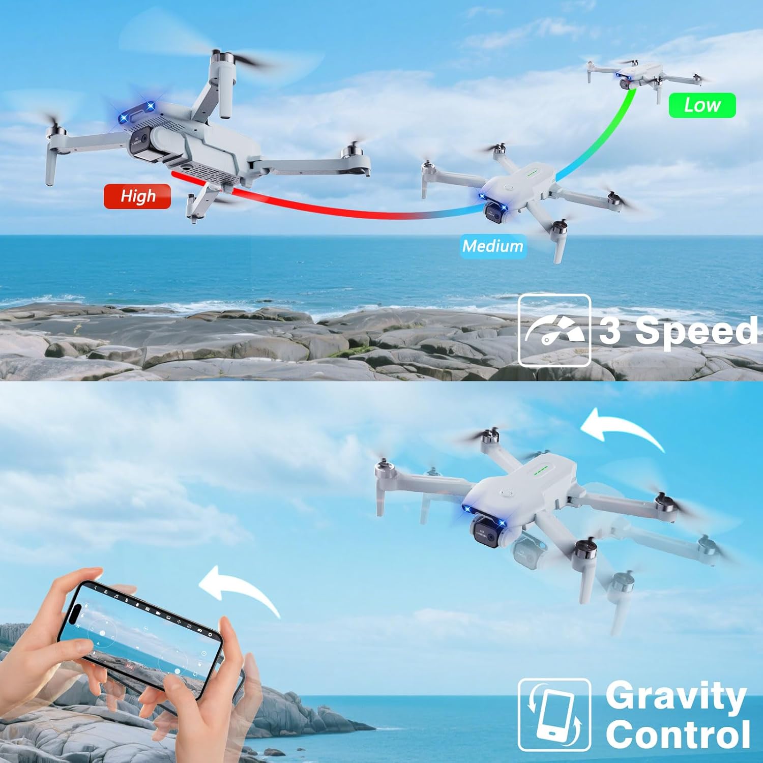 Drone with Camera for Adults and Beginners,Drones for kids 1080P HD FPV,Brushless Motor, Gesture Control, One Key Start/Land, 360¡ã Flip, Waypoints Fly, 3 Speed Mode,Kids Drone Toys Gifts for Boys