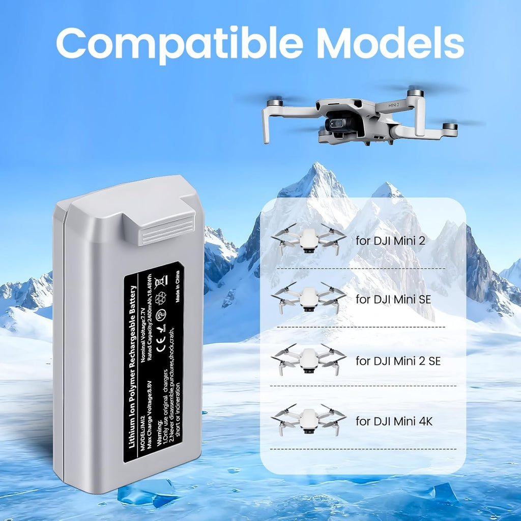 Mini 2 Series/4K Battery 2-Packs 2400mAh Capacity Intelligent Drone Replacement Battery Maximum Flight time 31 Minutes Compatible with DJI Mini 4K/2/SE/2 SE Drones