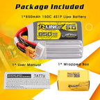 TATTU R-Line Version 5.0 4S Lipo Battery 14.8V 150C 850mAh Lipo Battery Pack with XT30U-F Plug