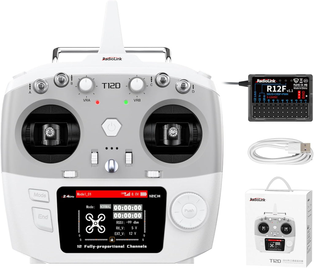 Radiolink T12D V2 12 Channels RC Transmitter & R12F Receiver, Supports Micro ELRS Module, Long Range Remote Controller for FPV Drone Airplane Car Boat (Mode 2)