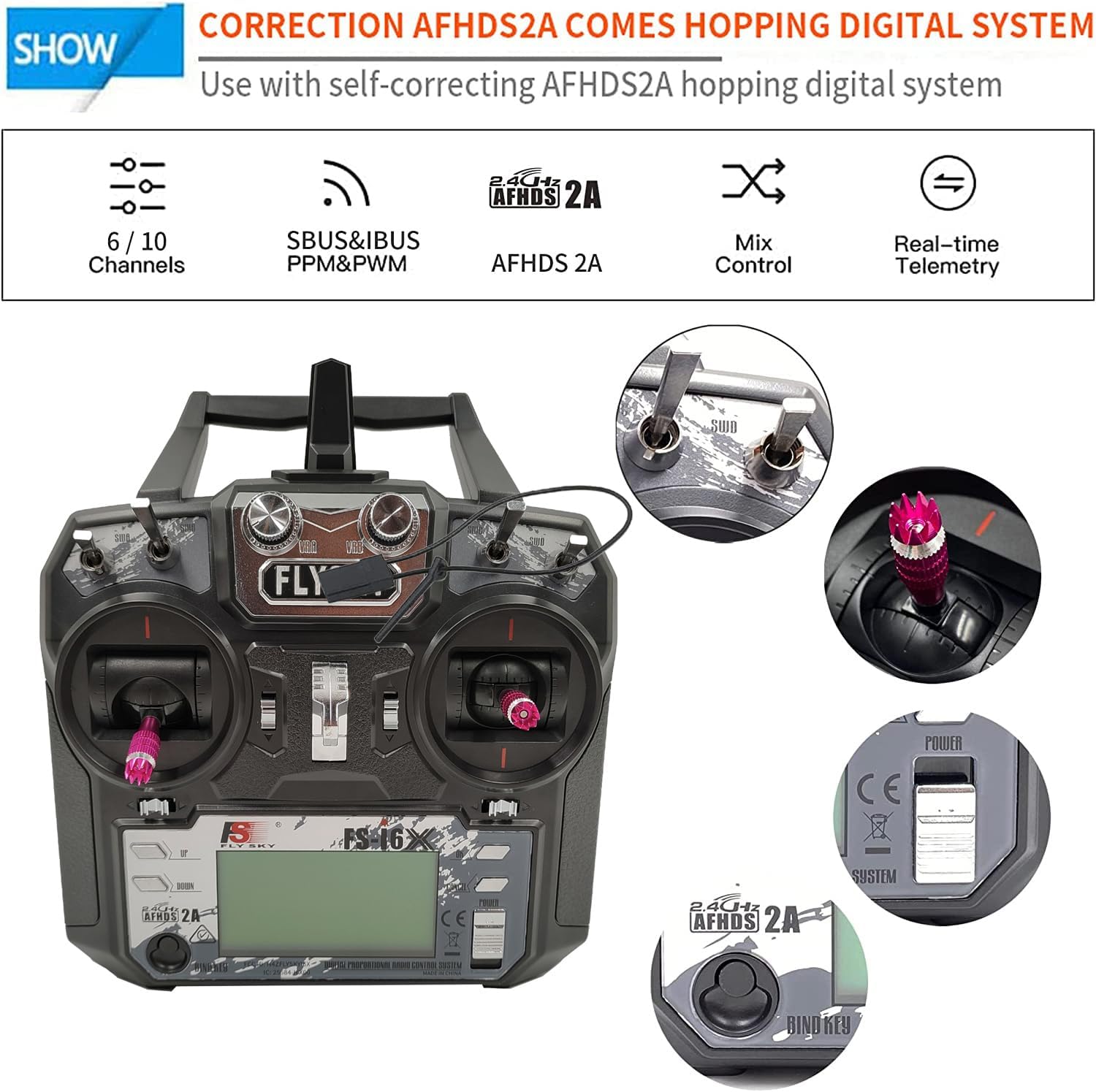 FS-i6X 10 Channels RC Transmitter and Receiver FS-iA10B 2.4GHz Fly AFHDS2A Sky Radio Control System for FPV Drone Quadrotor, Fixed Wing, RC Car and Boat (Mode 2 Left-Hand Throttle) Black