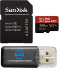 SanDisk 256GB Extreme Pro MicroSDXC Card Compatible with DJI Avata 2, Mini 4K Drones (SDSQXCD-256G-GN6MA) with Read Speed up to 200 MB/s Bundle with 1 Everything But Stromboli MicroSD Card Reader