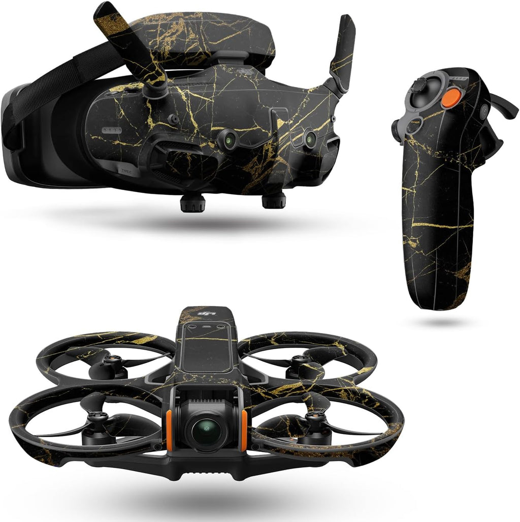 Drone Skin Compatible with DJI Avata 2 Bundle (2024) - Black Gold Marble - Premium 3M Vinyl Protective Wrap Decal Cover - Easy to Apply | Crafted in The USA by MightySkins