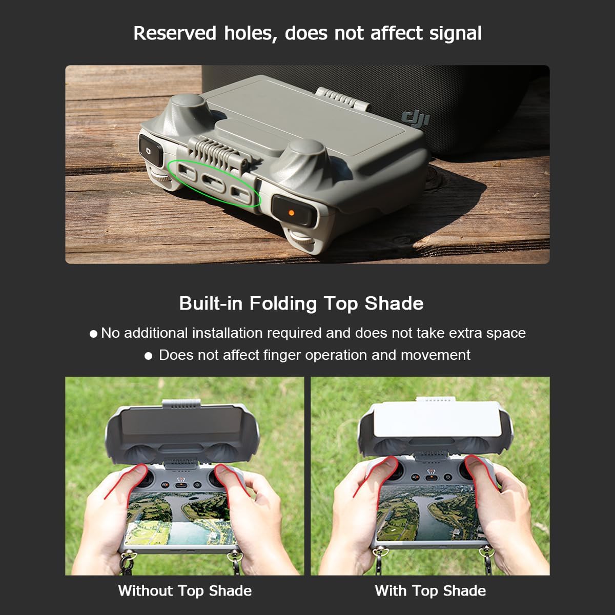 Arzroic Sun Hood Kit for DJI Mini 3/3 Pro RC Controller Accessories - Anti-Glare Sun Shade Cover and Neck Lanyard