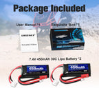 URGENEX 7.4V Lipo Battery 2S 30C 450mAh Rechargeable SCX24 RC Lipo with JST & PH2.0 Double Discharge Plug Fit for Axial Scx24 RC Car Truck and Most 1/10, 1/16, 1/18, 1/24 Scale RC Car Truck Drone