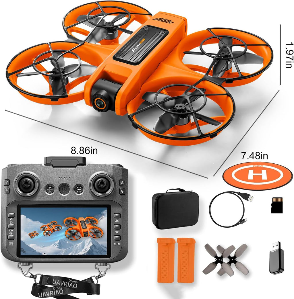 Upgraded Drones with Camera 2K for Adults & Beginners, 4.5inch LCD Screen Remote Control with Gesture Control, Brushless Motor FPV Drone, Follow Me, Auto Hover, 2 Batteries 30 Mins Flight, Includes Carry Case