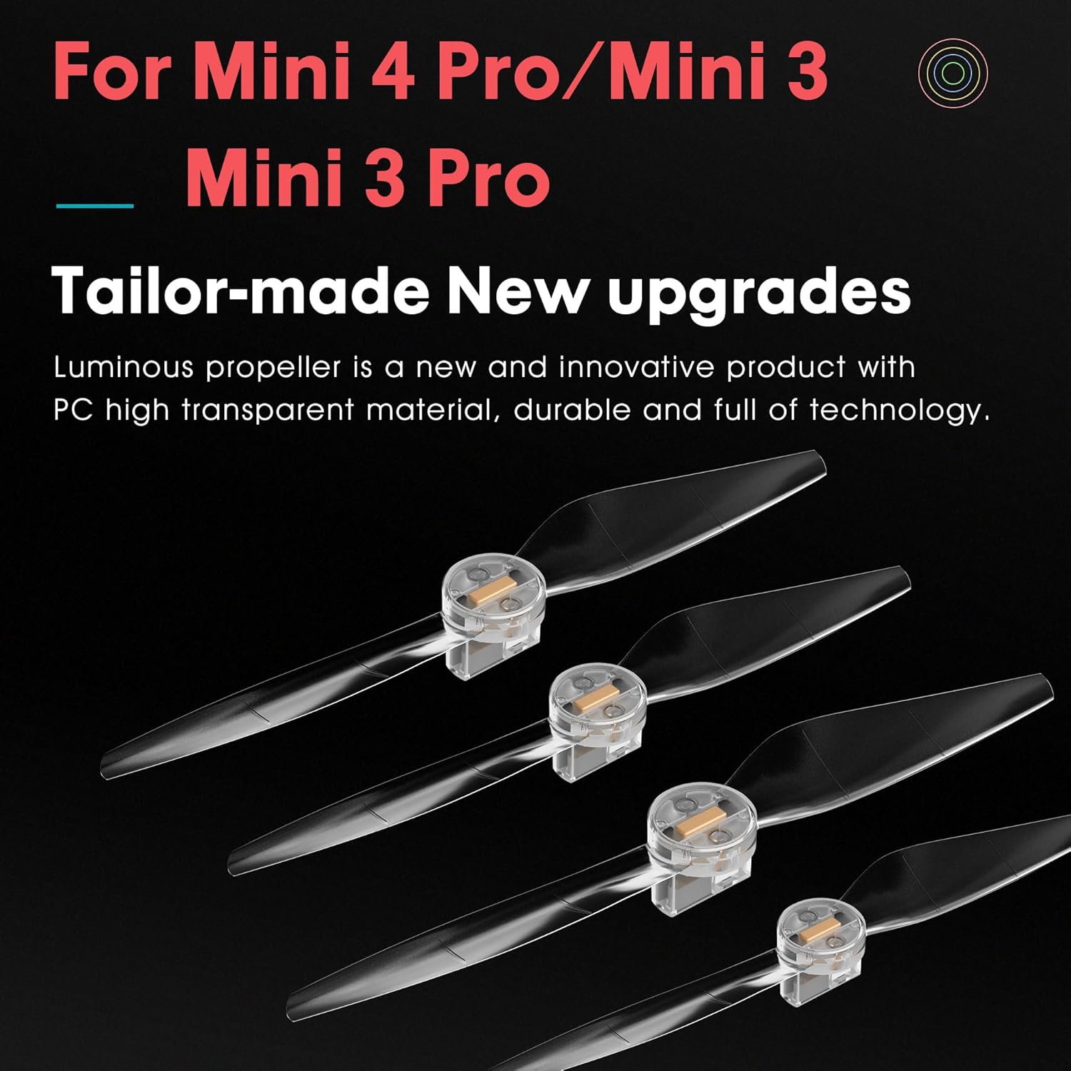 Mini 4/3 Propellers LED Lights Replacement Prop Blades Low Noise Accessories for DJI Mini 3/4 Fly More Combo Plus Drone (2 Pairs)