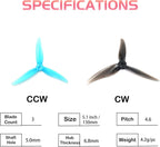 GEMFAN Hurricane 51466V2 Propellers 3-Blades Props 5.1 Inch Propeller Compatible with 2207 2208 2205-2306 Brushless Motor FPV Racing Drone(Pack of 16pcs)