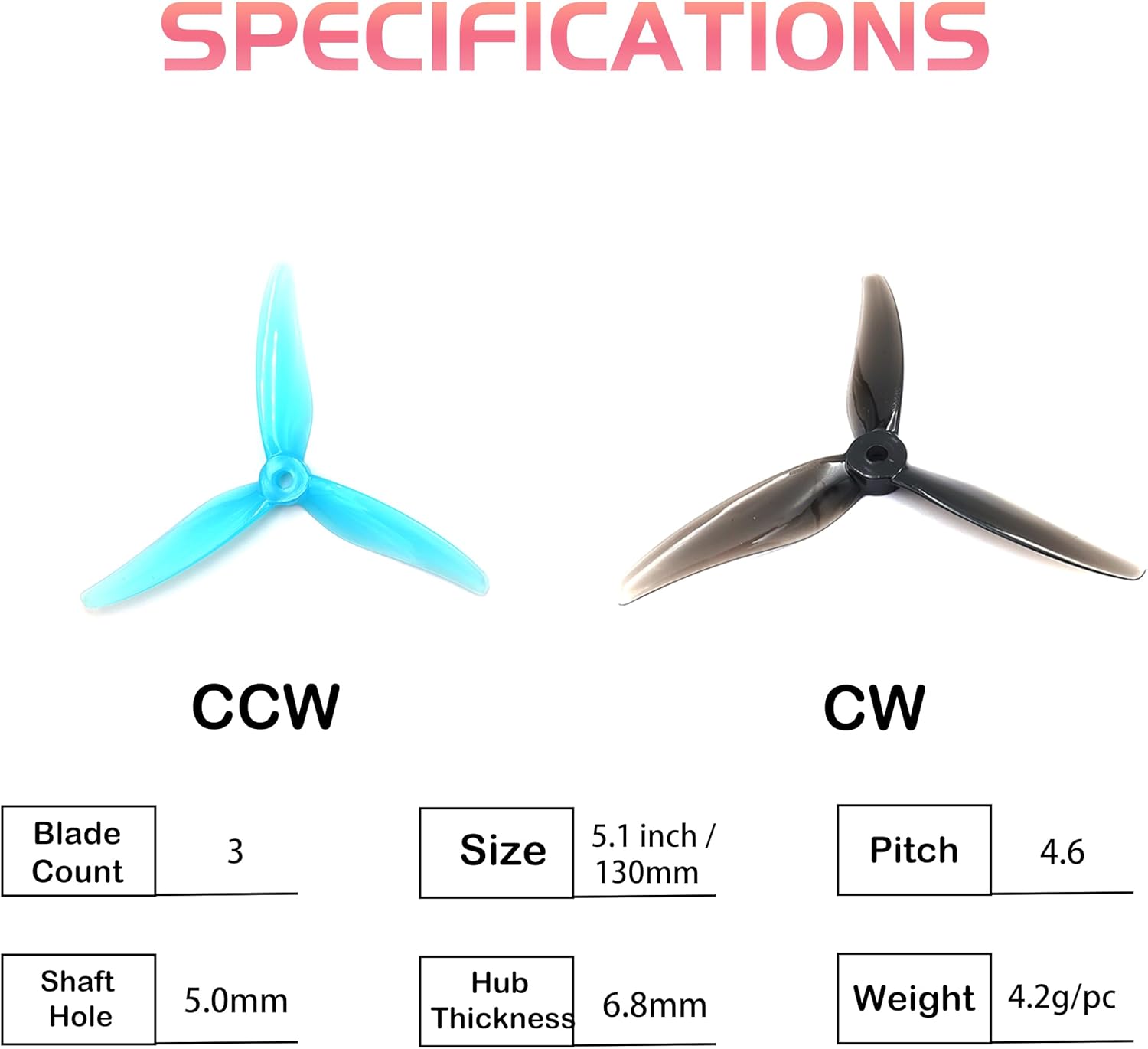 GEMFAN Hurricane 51466V2 Propellers 3-Blades Props 5.1 Inch Propeller Compatible with 2207 2208 2205-2306 Brushless Motor FPV Racing Drone(Pack of 16pcs)