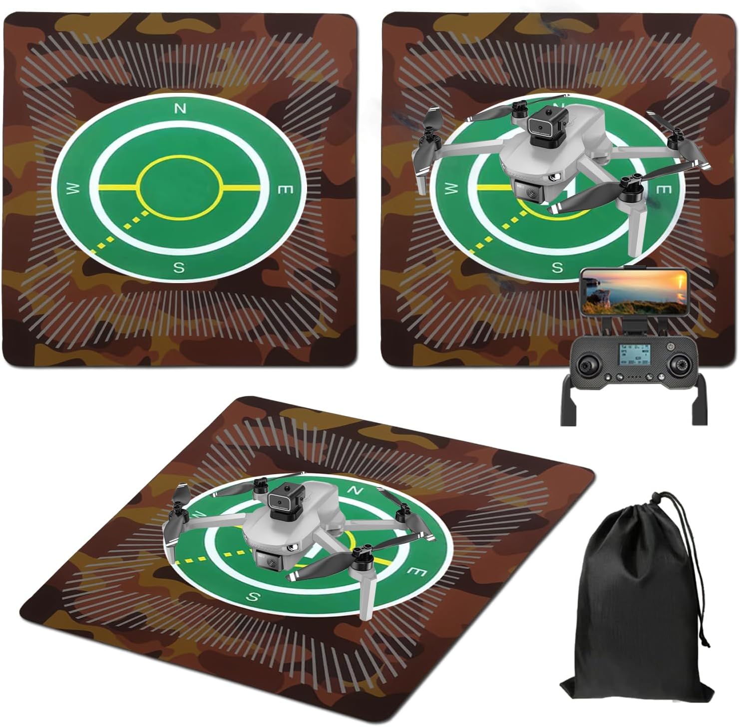 Universal Drone Landing Pad - Eco-Friendly & Foldable portable Ground Mat for DJI, Holy Stone, Potensic Drones Accessories (Fits All Models 19.7 * 19.7 IN) (Yellow)