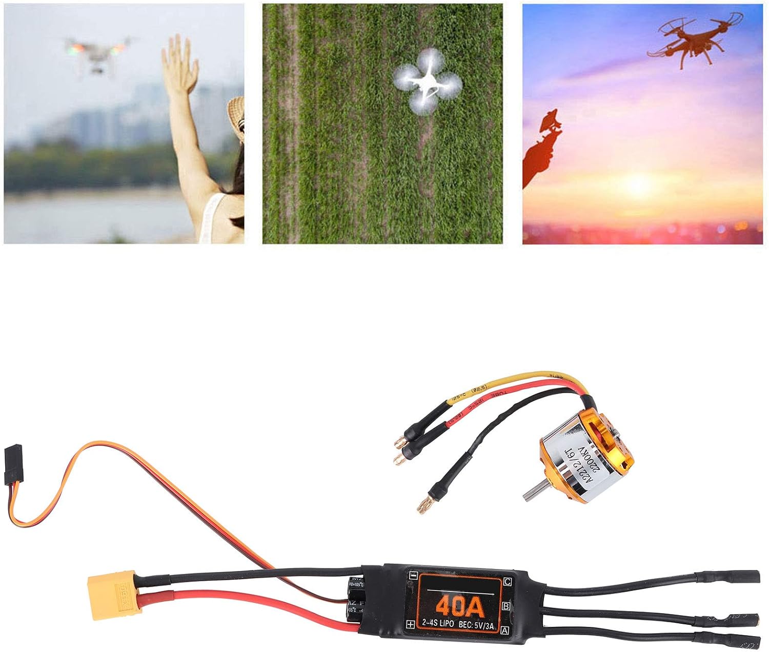 RC Brushless Motor ESC Combo Set, 2212 KV2200 RC Brushless Motor 40A ESC for RC Drone Helicopter FPV
