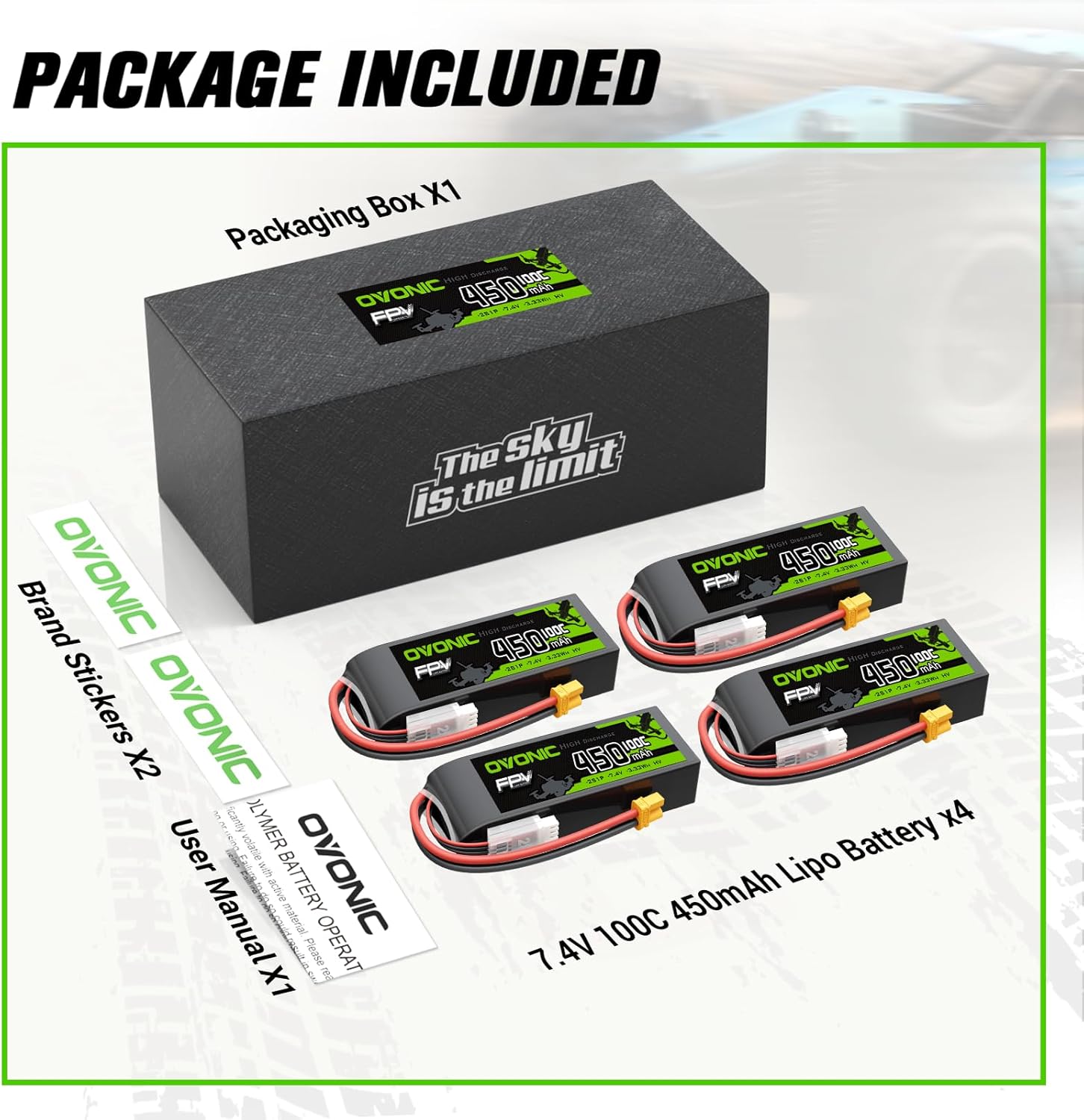 OVONIC 2S 450mAh Lipo Battery 7.4V 100C High Voltage Battery with XT30 Plug for RC Car Truck RC Vehicles Boat Drone RC Airplane Quadcopter Helicopter FPV Racing Hobby Models [4pcs]