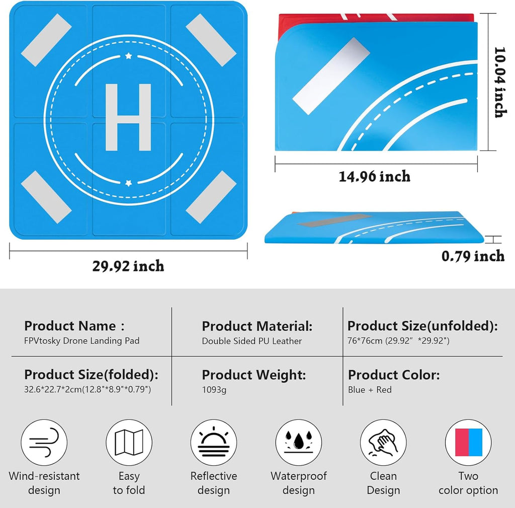 FPVtosky Nighttime Reflective Drone Landing Pad, Fast-fold Double Sided Waterproof Landig Pad Weighted for DJI Mini 5 Pro/ 4/3 Pro/Mini 4k / Mavic 4 / Air 3s/ Avata 2/ Neo/Flip(30 in)