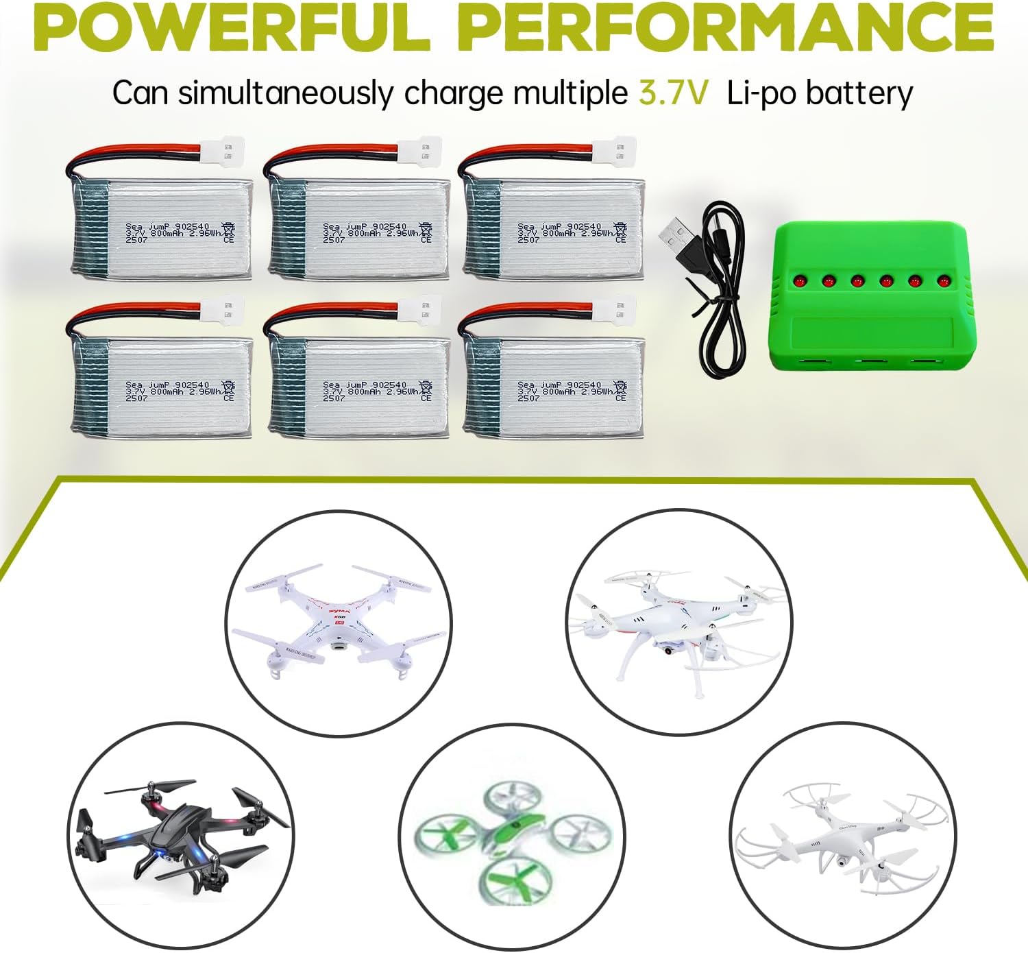 sea jump 6PCS 3.7V 800mAh 25C Lipo Battery with Molex Plug and 6in1 Charger Compatible with WLtoys SYMA Most Drone Quadcopters, Aerial Drones, Gliders, Robot Batteries