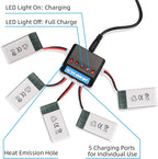 Crazepony 3.7V 400mAh Lipo Battery 5-Pack Lipo Battery with 5-in-1 Battery Charger for Syma H99W H31 H6C H98 TR-C385 TR-P51 TR-F22 Quadcopter