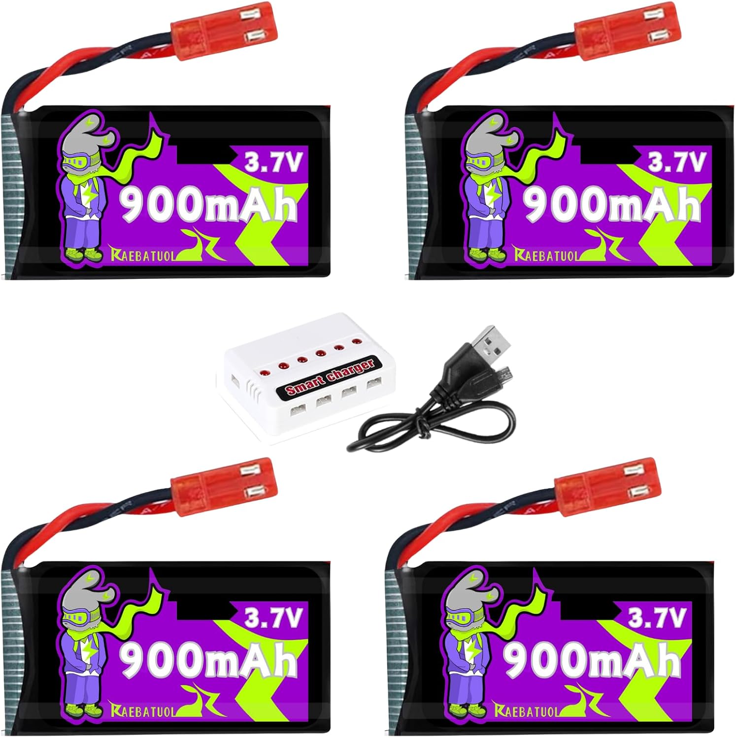 3.7V Lipo Battery 900mAh JST Plug 932540 for MJX Syma Holy Stone Sky Viper RC Quadcopter Drone X56W X400 X400W X300C X400C X800 HS110 HS200 S670 V950hd S1750 V2450 with Chargrer
