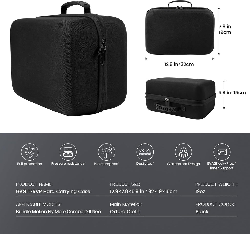 GAGITERVR Neo Carrying Case Compatible with Bundle Motion Fly More Combo DJI Neo, Hard Travel Bag for Goggles N3/3/2 & RC Motion 3 & RC-2/N3/N2/N1/FPV 3 Remote Controllers and Accessories, Blacks