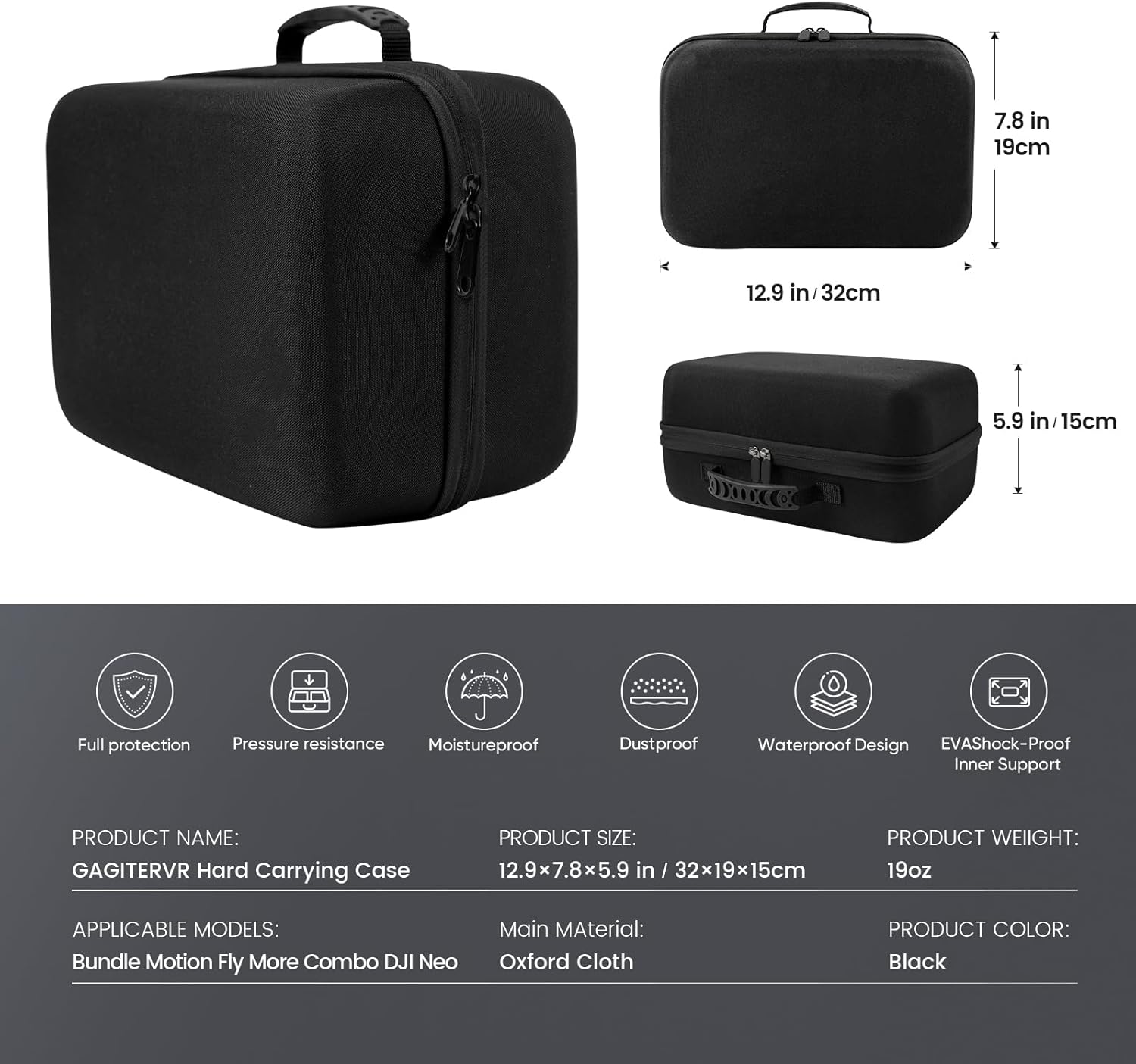 GAGITERVR Neo Carrying Case Compatible with Bundle Motion Fly More Combo DJI Neo, Hard Travel Bag for Goggles N3/3/2 & RC Motion 3 & RC-2/N3/N2/N1/FPV 3 Remote Controllers and Accessories, Blacks