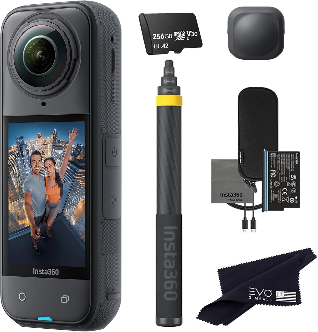 Insta360 X5 Extended Selfie Stick Drone View Bundle ((3m/9.8ft))-8K Waterproof 360 Action Camera with 1/1.28 48MP Sensors, 8K 360 HDR Video|Bundle Includes 3m Selfie Stick, Lens Cap (256GB)