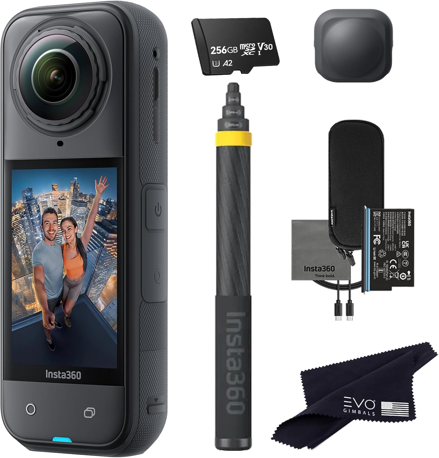 Insta360 X5 Extended Selfie Stick Drone View Bundle ((3m/9.8ft))-8K Waterproof 360 Action Camera with 1/1.28 48MP Sensors, 8K 360 HDR Video|Bundle Includes 3m Selfie Stick, Lens Cap (256GB)
