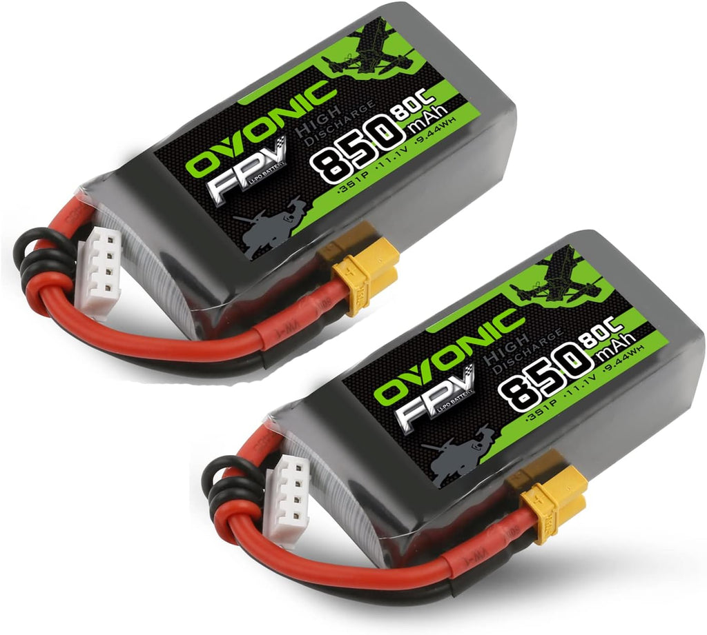 OVONIC Lipo Battery 850mAh 80C 11.1V 3S RC Battery with XT30 Connector for RC Plane DJI Quadcopter RC Airplane RC Helicopter RC Car Truck Boat 2pcs