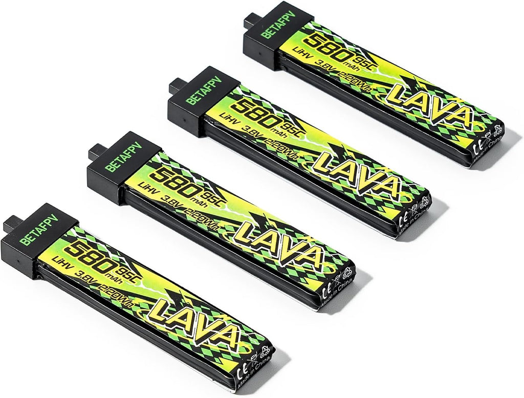 BETAFPV 4pcs Lava II 580mAh 1S Battery 3.8V 95C LiHV Battery with BT2.0 Connector, Compatible with 1-2S Tiny Whoop Drone Quadcopter Like Air75, Meteor75 Pro, Cetus Pro, Cetus X Brushless Drones