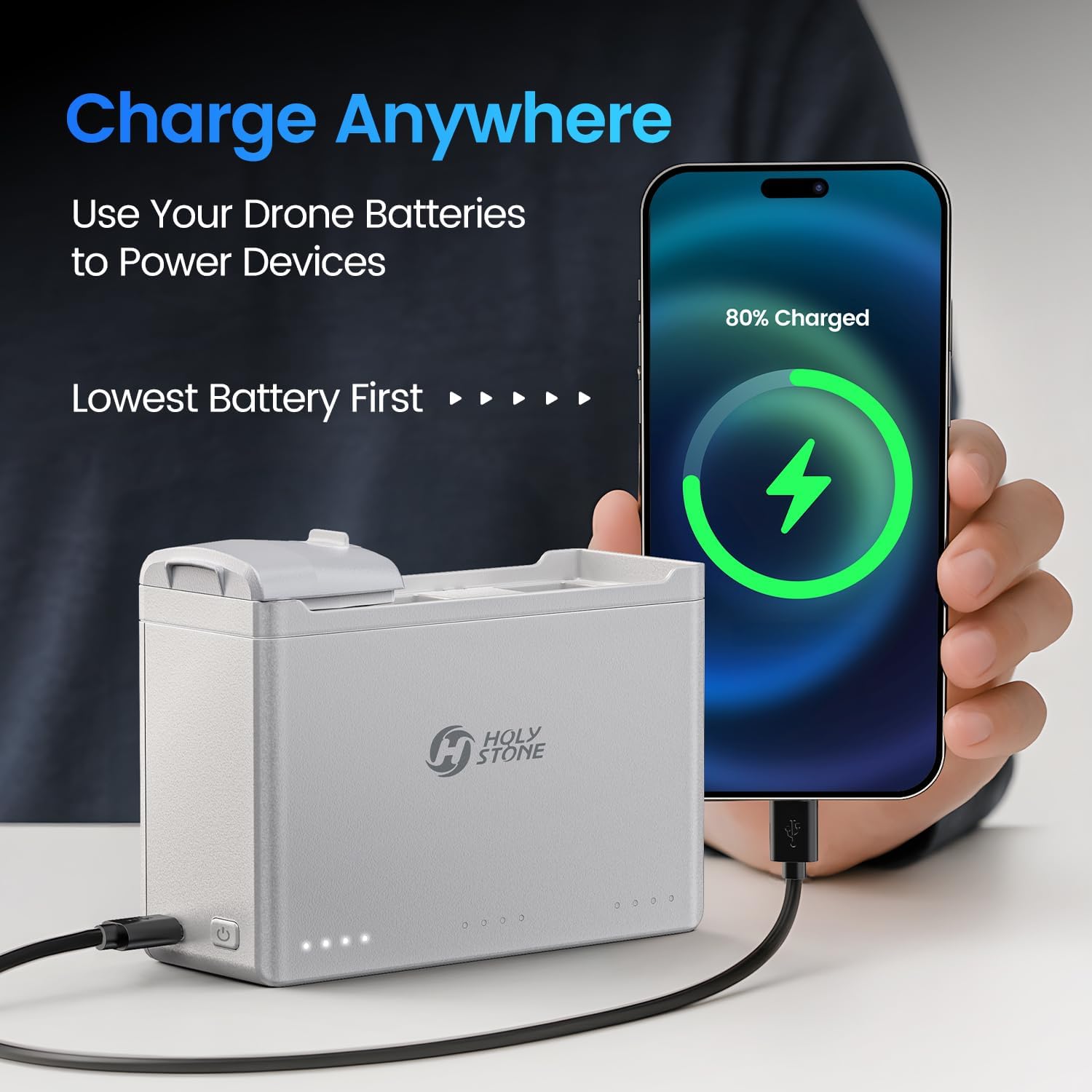 Holy Stone Smart Battery Charging Hub for HS360D and HS360E Drone, Quick Charging, Auto-Discharge (Charge Three Batteries in Sequence)