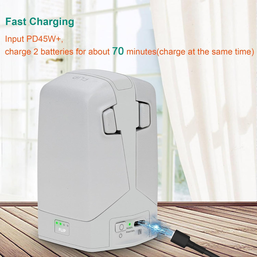 45W Dual Battery Charger with Storage Charge for DJI Flip Drone,Two-Way Charging Hub,Charge 2 Batteries Accessories