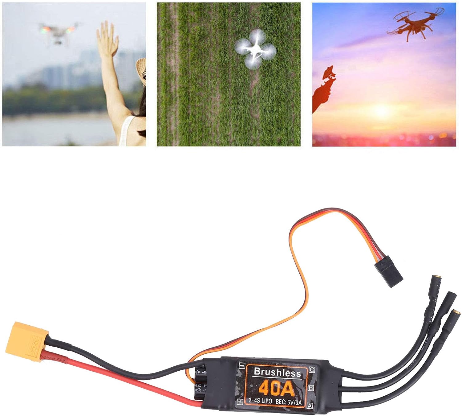 VGEBY Brushless ESC, 40A RC Brushless Motor Electric Speed Controller 5V/3A BEC Output for RC Drone Airplanes Accessory Modeling Accessories 50 Amp Esc Airplane Brushless Esc