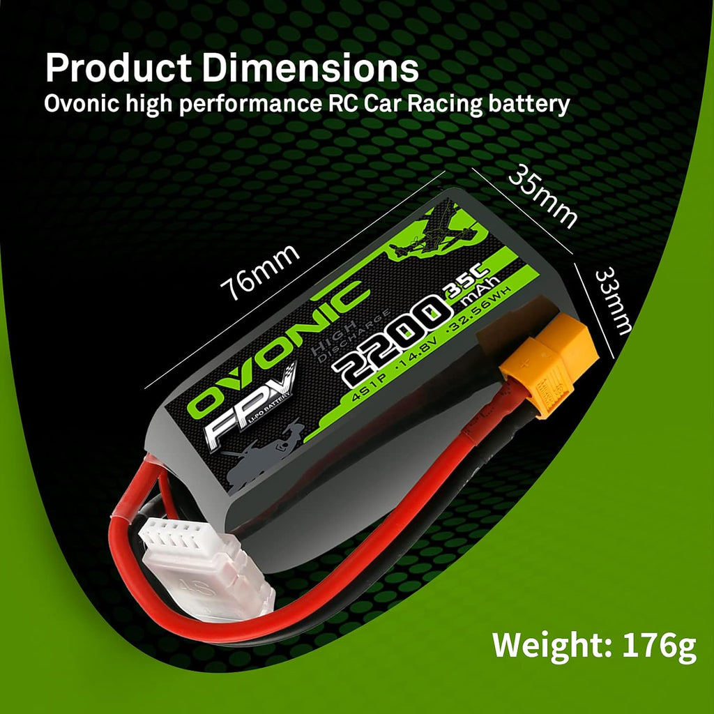 OVONIC 4s Lipo Battery 35C 2200mAh 14.8V Lipo Battery with XT60 Connector for Airplane RC Quadcopter Helicopter FPV Drone