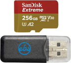 SanDisk 256GB Extreme MicroSDXC UHS-I Memory Card for DJI Drones Works with Avata and Goggles 2 (SDSQXAV-256G-GN6MN) Class 10 Bundle with 1 Everything But Stromboli Micro SD Card Reader