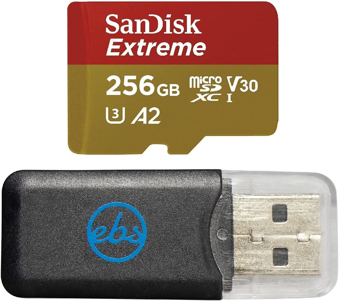 SanDisk 256GB Extreme MicroSDXC UHS-I Memory Card for DJI Drones Works with Avata and Goggles 2 (SDSQXAV-256G-GN6MN) Class 10 Bundle with 1 Everything But Stromboli Micro SD Card Reader