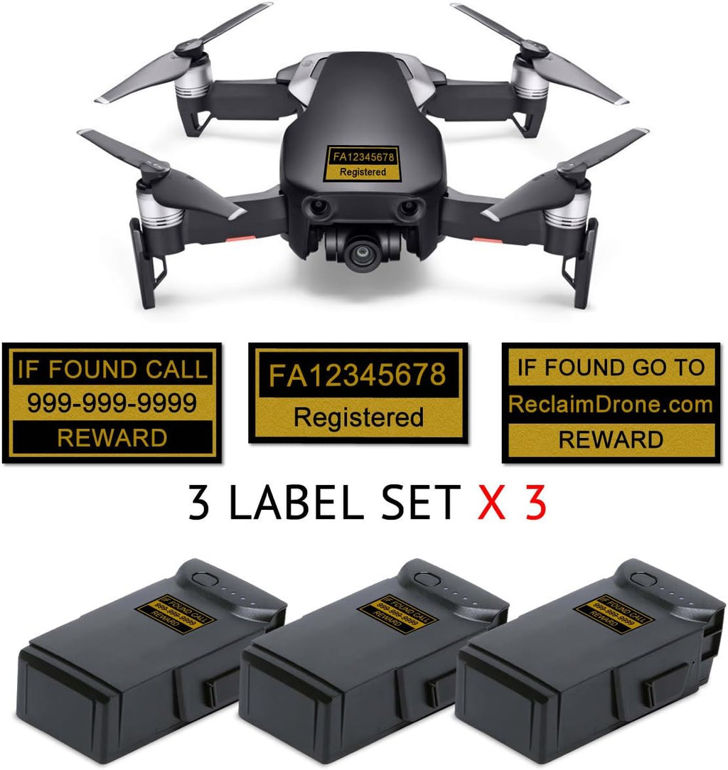 Mavic Air - FAA Drone Identification Bundle - Labels (3 Sets of 3) + FAA UAS Registration ID Card for Hobbyist Pilots + Lanyard and ID Card Holder - Onyx Black Shown