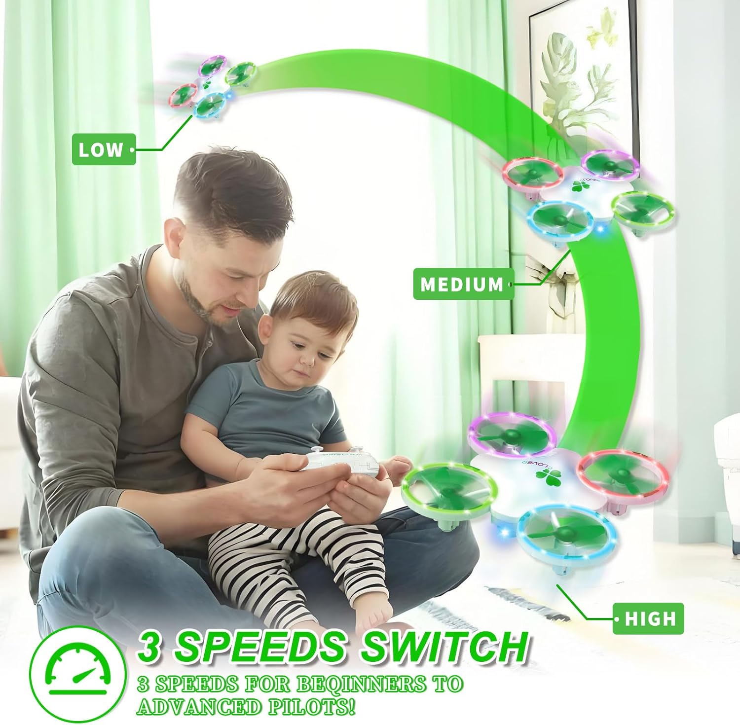 Clover Drone for Kids ¨C Beginner-Friendly LED Quadcopter with Dual Modular Batteries, Easy to Fly, Altitude Hold, One-Key Takeoff, 360 Flips ¨C Gift for Boys & Girls Age 6+