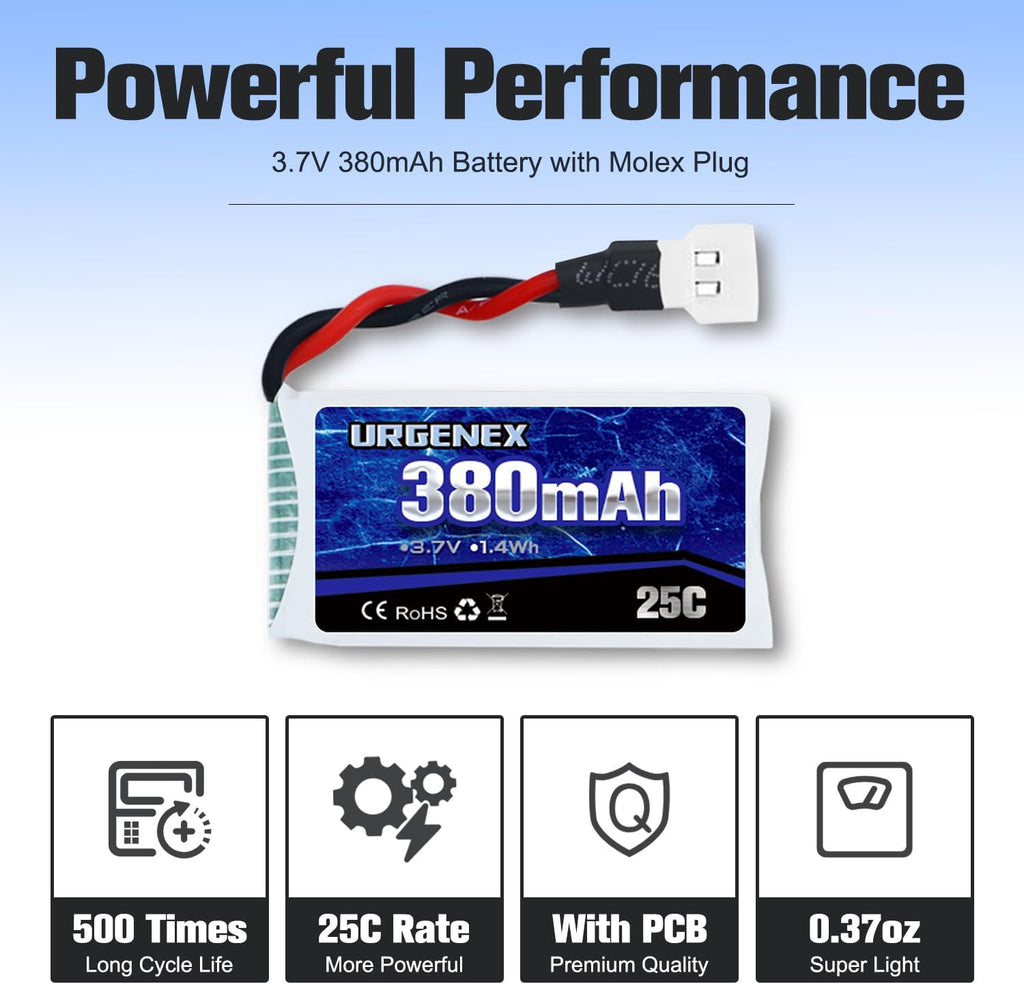 URGENEX 5PCS 3.7V 380mAh Drone Battery 25C 1S Lipo Battery with 5in1 Charger for SYMA Q11 AT-96 TR-C385 TR-P51 TR-F22 H99W H31 H6C H98 Holy Stone HS170G HS170 HS170C HS230 Drone Quadcopter Aircraft