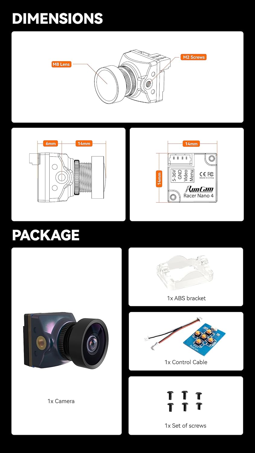 RunCam Racer Nano 4 FPV Camera - Waterproof 1200TVL All-Weather Racing Camera for FPV Racing Drone