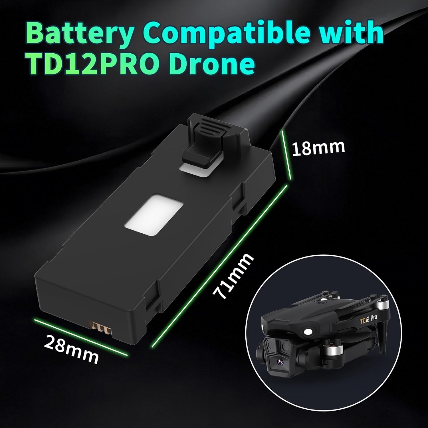 Toladrone 3.7V 1600mAh Rechargeable Drone Battery Compatible for Models TD12PRO, Replacement Original Battery with USB Charging Cable, Lithium Modular Easy to Replace