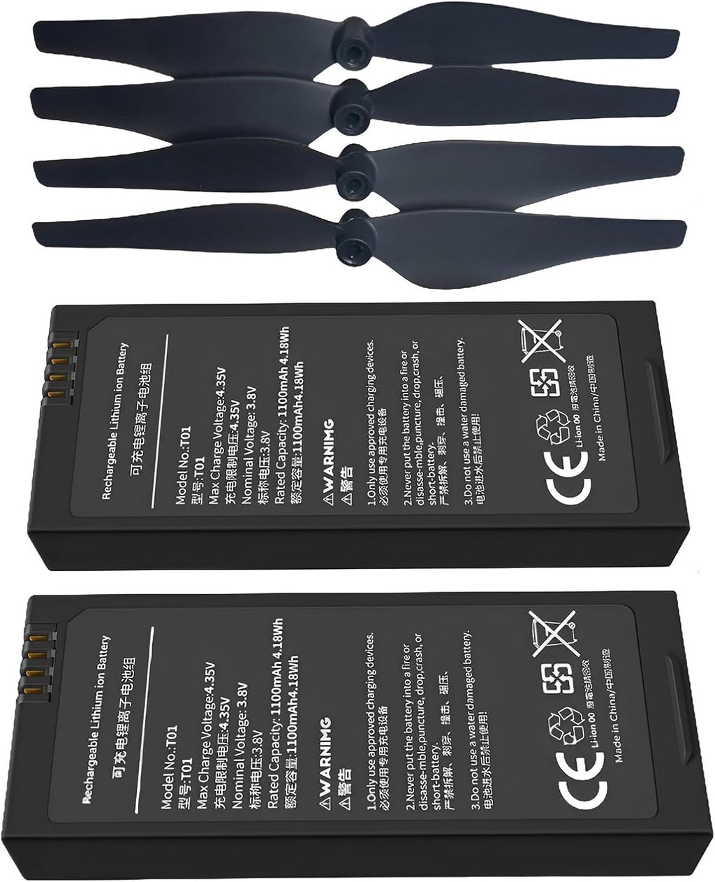 2PCS 1100mAh Tello Battery & 4 PCS Propeller for DJI Tello RC Quadcopter