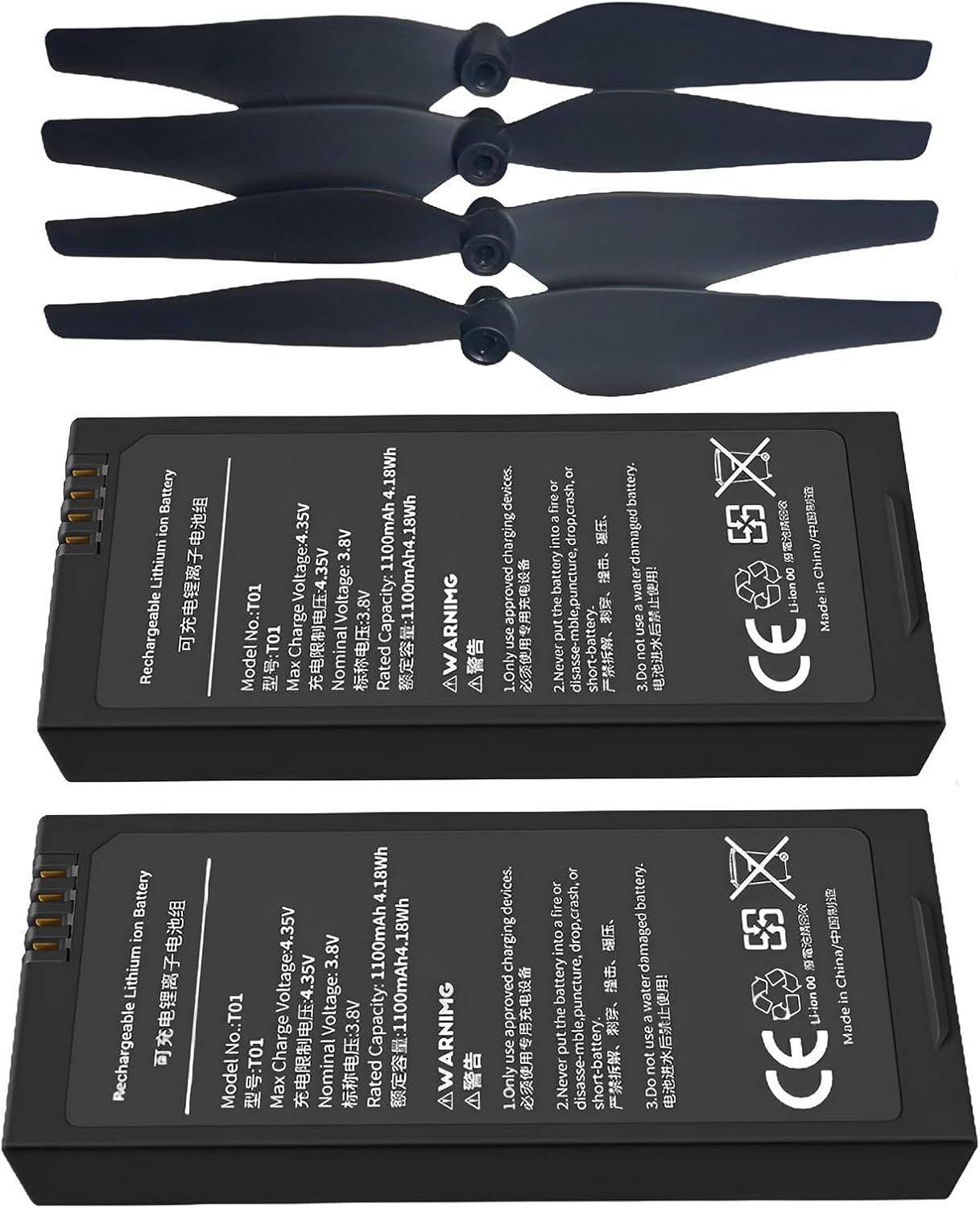 2PCS 1100mAh Tello Battery & 4 PCS Propeller for DJI Tello RC Quadcopter