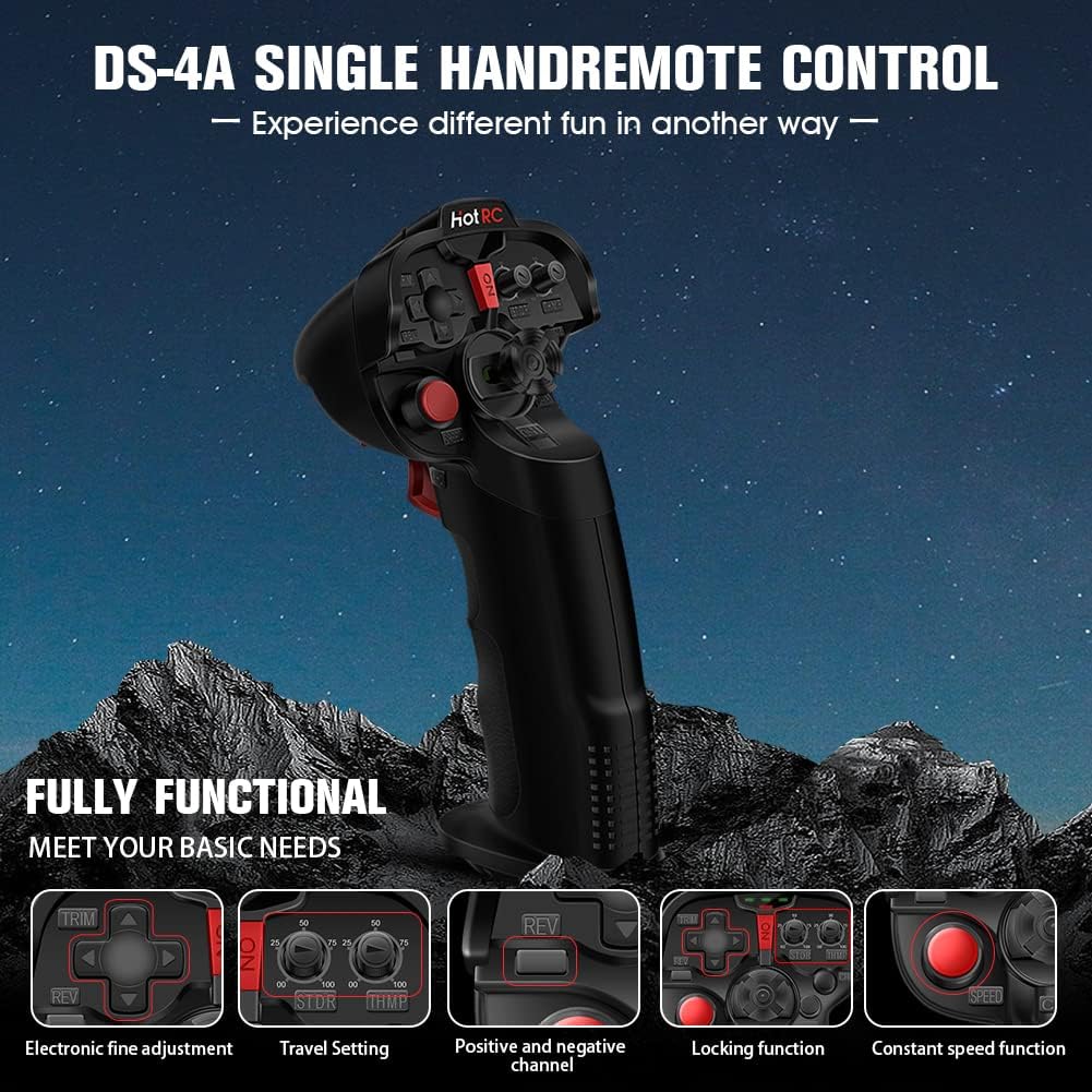 HOTRC DS-4A 2.4G 4 Channel Single Hand RC Radio Transmitter with 4CH Receiver for RC Car Boat Drone Airplane (W/ 2 RX)
