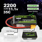 OVONIC 3s Lipo Battery 35C 2200mAh 11.1V Lipo Battery with XT60 Connector for Airplane RC Quadcopter Helicopter FPV Drone (1pcs)