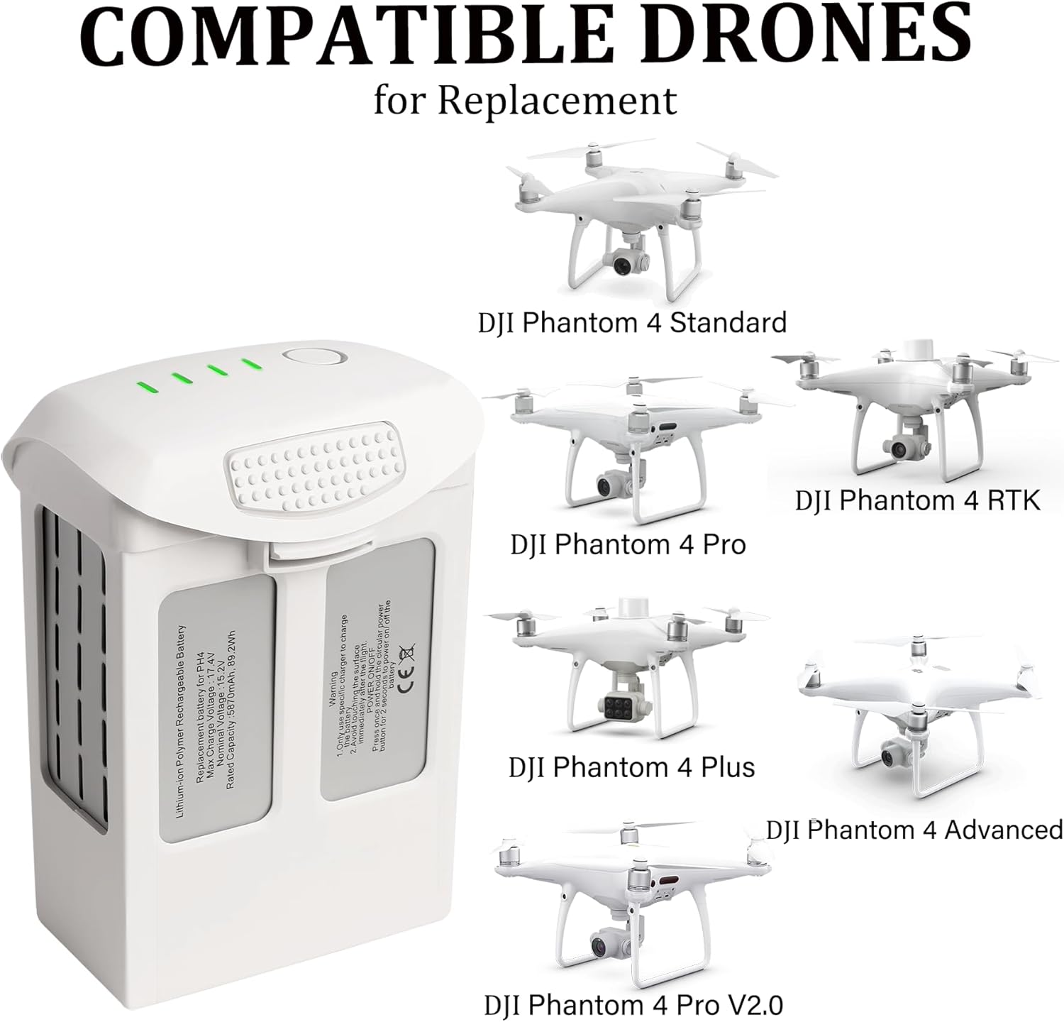 Phantom 4 Battery, 5870mAh-15.2V Intelligent Flight Drone Battery Replacement for DJI Phantom 4 Standard/Pro/RTK/Advanced/Pro v2.0