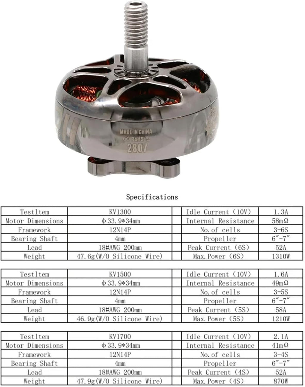 4pcs EMAX ECOII Series ECO II 2807 6S 1300KV 5S 1500KV 4S 1700KV Brushless Motor for RC FPV Racing RC Drone Racing Quadcopter Spare Parts RC Parts (1300, Kilovolts)