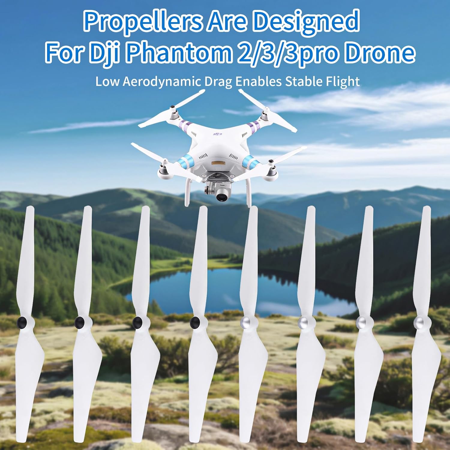 JUSTHERE 4 Pairs 9450 Self Tightening Drone Propeller(4CW+4CCW) for DJI Phantom 2/3/3PRO, Low Noise Propeller, Replacement Parts for Drone Blades