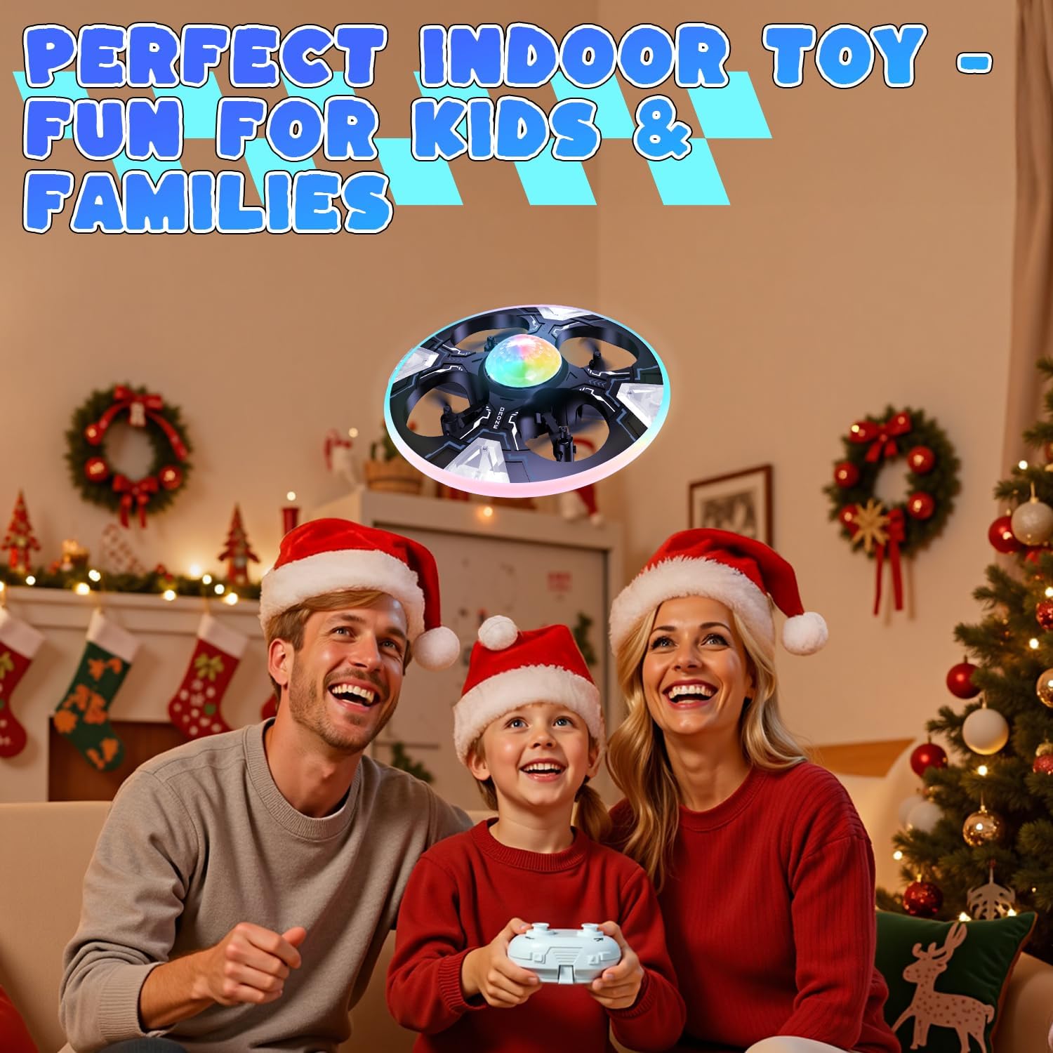 Mini UFO Drone for Kids ¨C Safe RC Toy with 7 LED lighting modes, 360¡ã Flips, Light Projection onto Ceilings, Auto Hover, Hand Gesture, 2 Batteries(14 Min Flight), Ideal Fun Gift for Kids