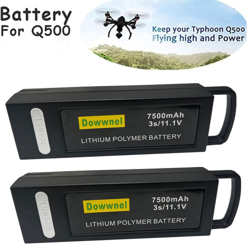 7500mAh 11.1V 3S High Capacity LiPo Battery, Extra Flight Time Drone Battery for YUNEEC Q500 / Q500+ / Q500+PRO / Q5004K / Yuneec Q500 4K Typhoon G RC Dr Quadcopter -2Pcs Black