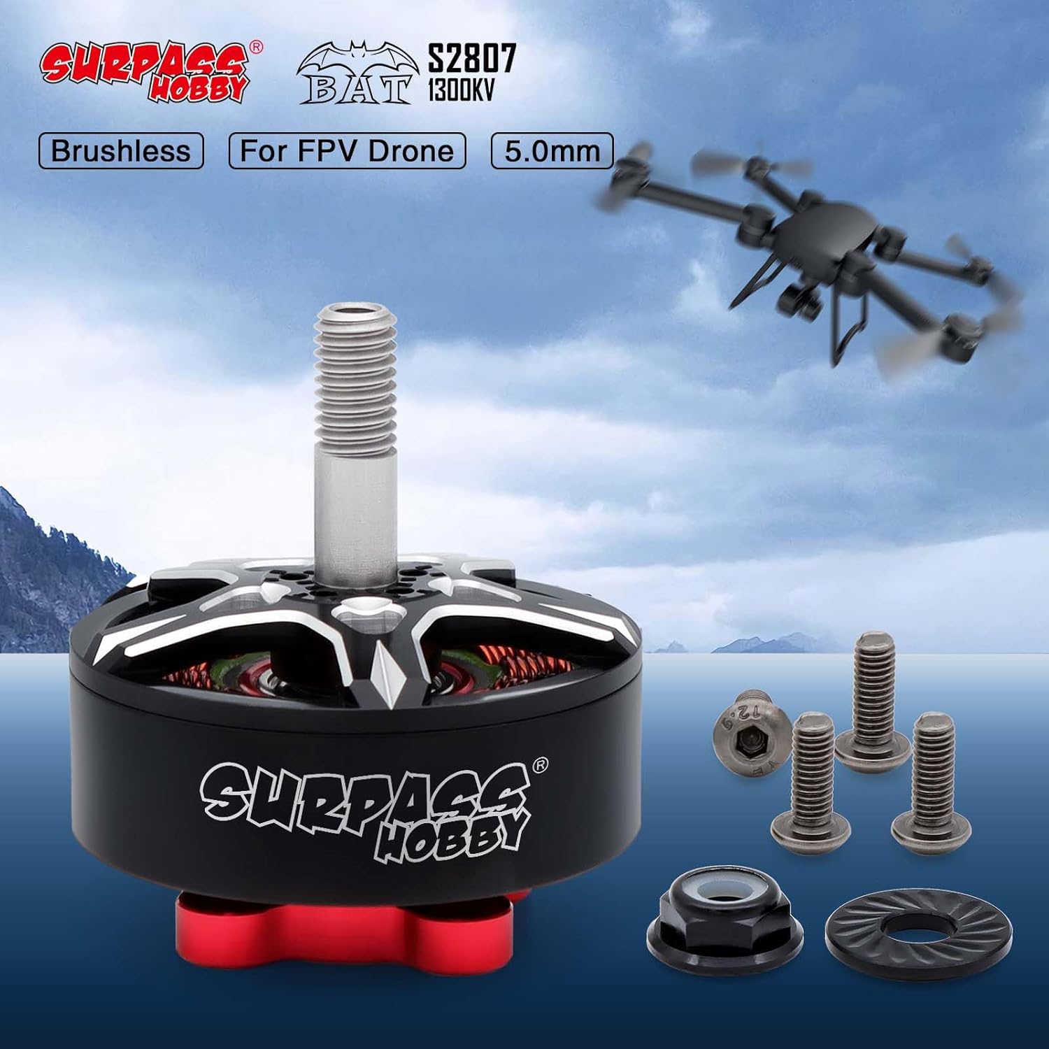 Surpass Hobby S2807 Outrunner Brushless Motor 6S 1300KV Drone Motor for 6-7inch Long Range FPV Racing Drone Freestyle FPV Drone Quadcopter (1300KV 4Pcs)