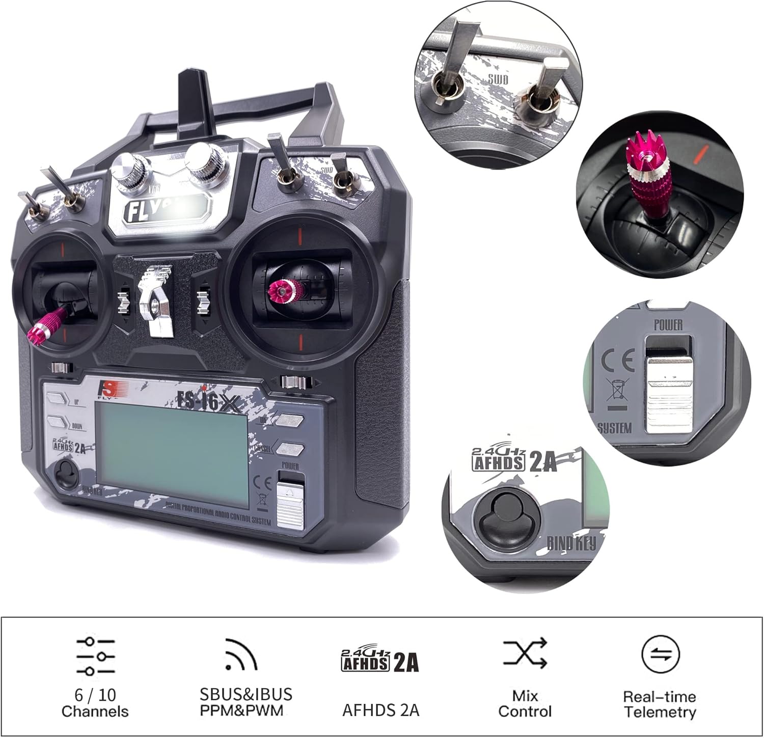 DTXMX FS-i6X 6CH RC Transmitter and Receiver FS-iA6B 2.4GHz Radio Controller for RC Quadcopter FPV Racing Drone, Compatible Flysky AFHDS2A RX