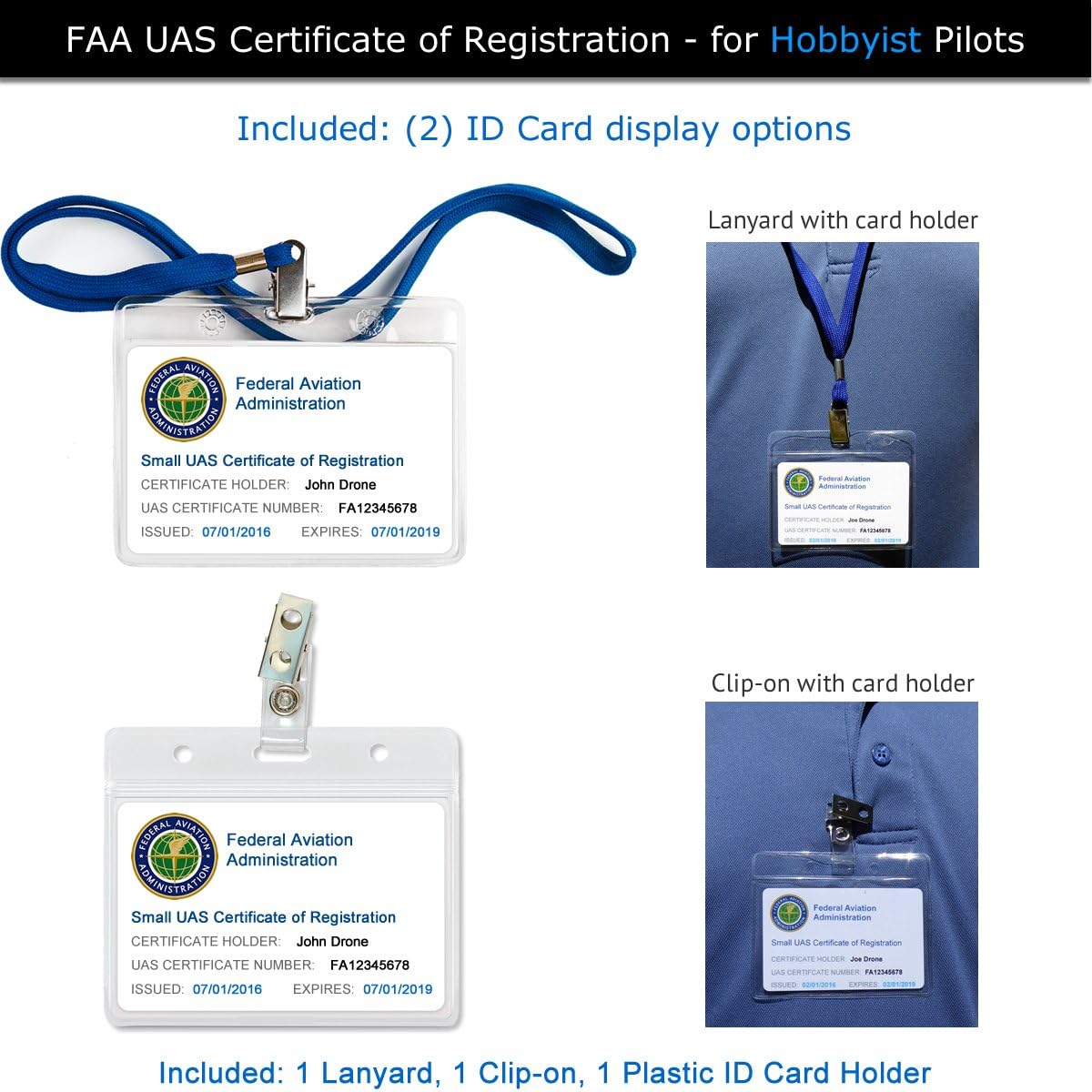Mavic Air - FAA Drone Identification Bundle - Labels (3 Sets of 3) + FAA UAS Registration ID Card for Hobbyist Pilots + Lanyard and ID Card Holder - Onyx Black Shown